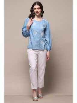 Biba - Powder Blue Rayon Straight Kurti