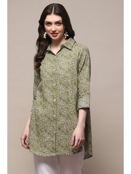 Biba - Olive Cotton Straight Kurti