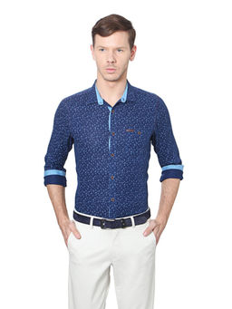 Allen Solly - Men Navy Blue Printed Full Sleeves Business Casual Shirt