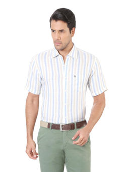 Allen Solly - Men White Striped Half Sleeves Casual Shirt