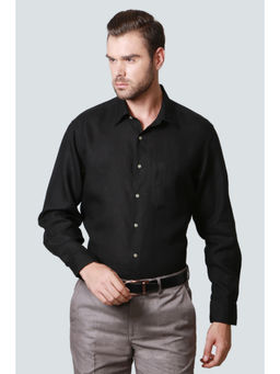 Louis Philippe - Men Black Solid Full Sleeves Formal Shirt
