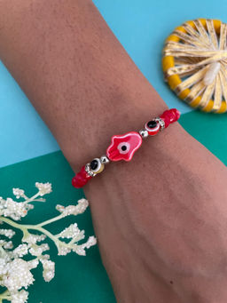 Digital Dress Room - Red Hamsa Evil Eye & Bead Rakhi