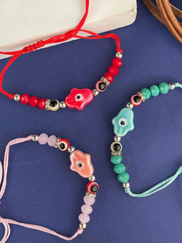 Digital Dress Room - Hamsa Evil Eye Beads Rakhi (Set of 3)