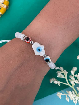 Digital Dress Room - White Hamsa Evil Eye Bead Rakhi