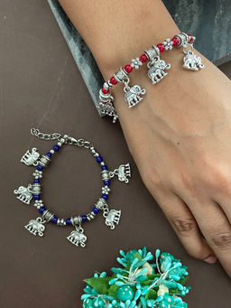 Digital Dress Room - Elephant Blue/Red Stone Bracelet Rakhi (Pack of 2)