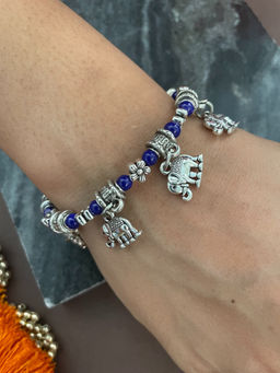 Digital Dress Room - Elephant & Flower Blue Bracelet Rakhi