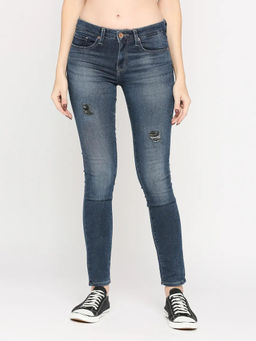 Spykar - Women's Mid Blue Lycra Slim Fit Narrow Length Clean Look Mid Rise Jeans - (Alicia)