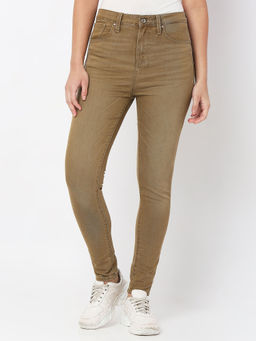 Spykar - Women's Light Khaki Cotton Super Skinny Ankle Length Jeans (Alexa)