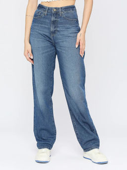 Spykar - Women's Mid Blue Cotton Straight Fit - Clean Look High Rise Jeans - (Bella)