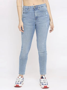 Spykar - Women's Light Blue Lycra Skinny Fit - Low Distressed Mid Rise Jeans - (Adora)