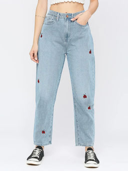 Spykar - Women's Light Blue Lycra Baggy Fit - Clean Look High Rise Jeans - (Clara)