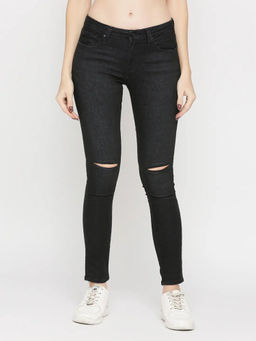 Spykar - Women's Black Lycra Slim Fit Narrow Length Low Distress High Rise Jeans - (Alicia)