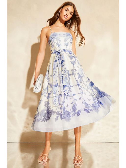 chinese dress ladies Provence Bloom Tiered Maxi Dress Floral Blue