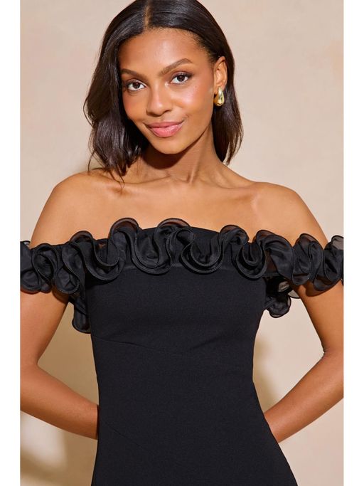 Buy Lipsy Ruffle Bardot Fit and Flare Midi Dress (6) Online