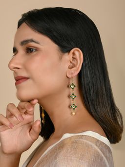 Teejh - Tvarita Dark Green Gold Earring