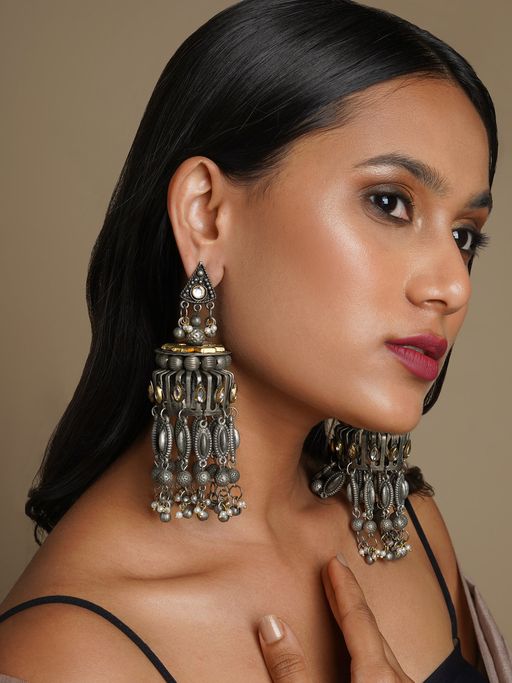Teejh Pragati Gold and Silver Oxidised Earring