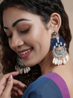Teejh - Zarina Indigo Blue Fabric Earring