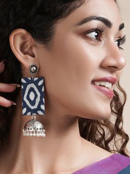 Teejh - Abhiri Indigo Ajrak Print Fabric Earring