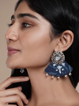 Teejh - Aboli Indigo Blue Ikkat Fabric Earring