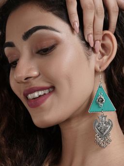 Teejh - Zue Turquoise Fabric and Silver Oxidised Earring
