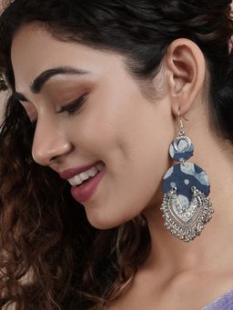 Teejh - Aashna Indigo Blue Fabric and Silver Oxidised Earring