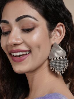 Teejh - Nandini Grey Fabric and Silver Earring