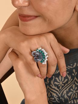 Teejh - Akshya Pearl and Silver Oxidised Ring