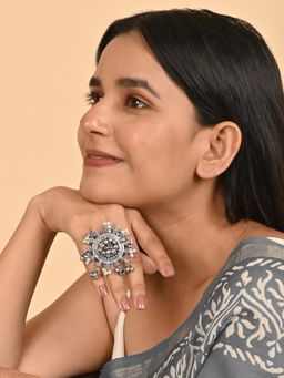 Teejh - Anuva Pearl and Silver Oxidised Ring