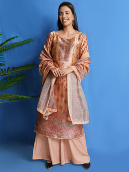 Stylee LIFESTYLE - Gold Pure Silk Digital Printed Dress Material (Set of 3)