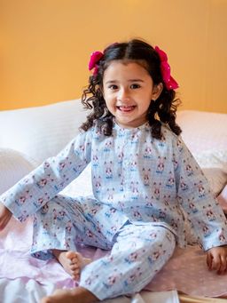 Ribbon Candy - Blue Bunny Print Night Suit Shirt and Pyjama (Set of 2)