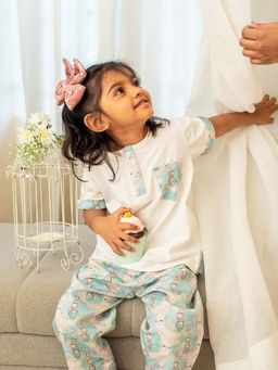 Ribbon Candy - Light Blue Owl Print Night Suit T-Shirt and Pyjama (Set of 2)
