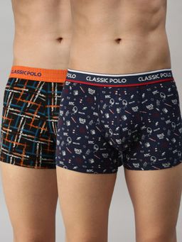 Classic Polo - Mens Modal Slim Fit Printed Trunks - Black & Blue (Pack of 2)