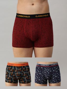Classic Polo - Mens Modal Slim Fit Printed Trunks - Multicolor (Pack of 3)