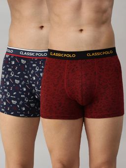 Classic Polo - Mens Modal Slim Fit Printed Trunks - Blue & Red (Pack of 2)