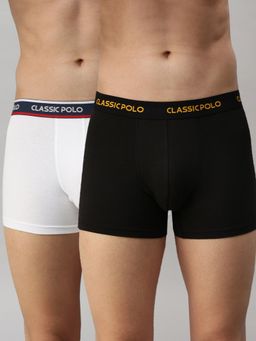 Classic Polo - Mens Modal Slim Fit Solid Trunks - White & Black (Pack of 2)