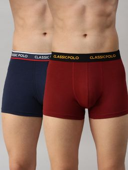 Classic Polo - Mens Modal Slim Fit Solid Trunks - Blue & Red (Pack of 2)