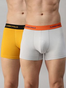 Classic Polo - Mens Modal Slim Fit Solid Trunks - Yellow & Grey (Pack of 2)