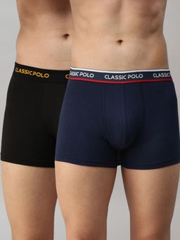 Classic Polo - Mens Modal Slim Fit Solid Trunks - Black & Blue (Pack of 2)