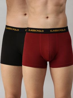 Classic Polo - Mens Modal Slim Fit Solid Trunks - Black & Red (Pack of 2)