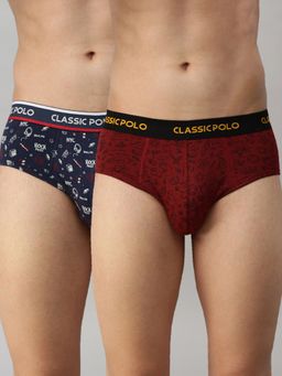 Classic Polo - Mens Modal Slim Fit Printed Briefs - Blue & Red (Pack of 2)