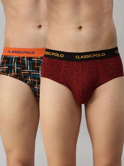 Classic Polo - Mens Modal Slim Fit Printed Briefs - Black & Red (Pack of 2)