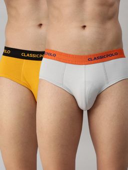 Classic Polo - Mens Modal Slim Fit Solid Briefs - Yellow & Grey (Pack of 2)