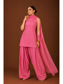 LABEL MAE - Rani Pink Sleeveless Kurta with Salwar & Dupatta
