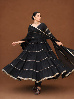 LABEL MAE - Black Gota Work Anarkali Kurta with Churidar & Dupatta