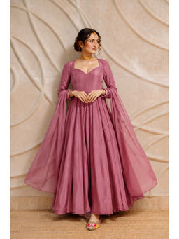 LABEL MAE - Mauve Solid Anarkali Kurta with Pant & Dupatta
