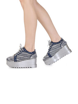 Anaar - Navy Blue Triple Seven Wedge Sneakers
