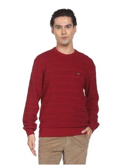 Arrow - Sports Men Red Crew Neck Textured Cotton Sweater