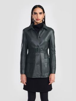 Perona - Womens Tiana Green Leather Jacket