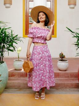 House of Fett - Womens Botanica Floral Pink Maxi Skirt