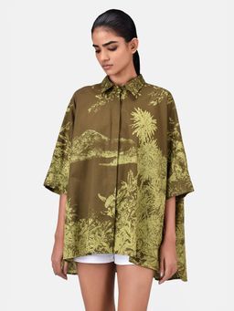 Genes Lecoanet Hemant - Womens Oversized Monotone Landscape Khaki Shirt